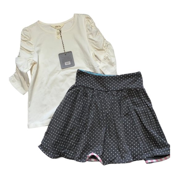 Matilda Jane Sz 6 White Ruched Sleeve Shirt & Gray